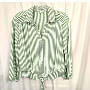 beachlunchlounge Green and White Striped Button Down Shirt